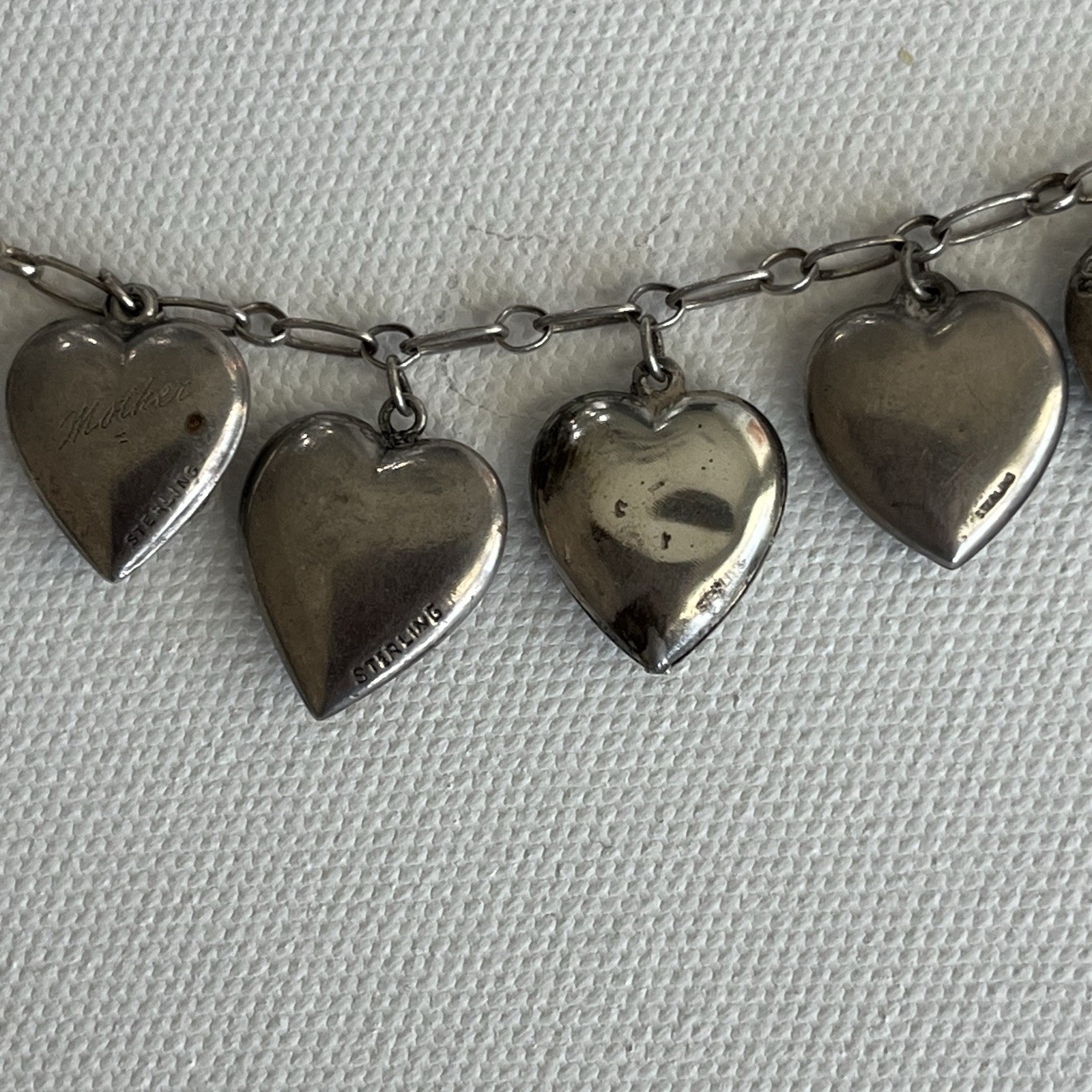 Vintage WW2 Puffy Hearts Necklace Forget Me Not GREAT SEAL Patriotic Military