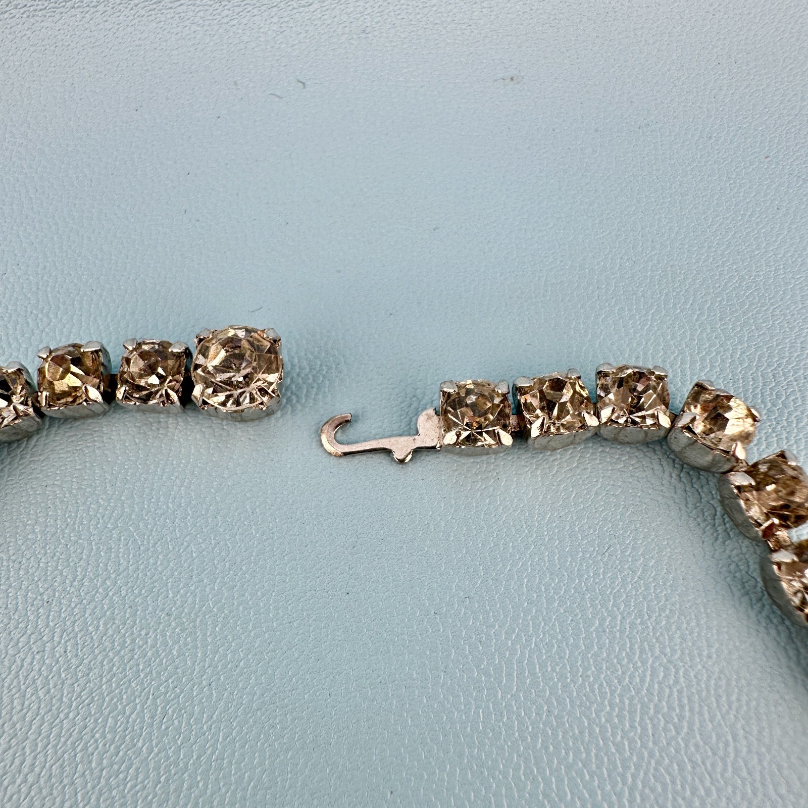 Vintage Rhinestone Choker Necklace Silver Tone Cup Chain Riviere Old Hollywood