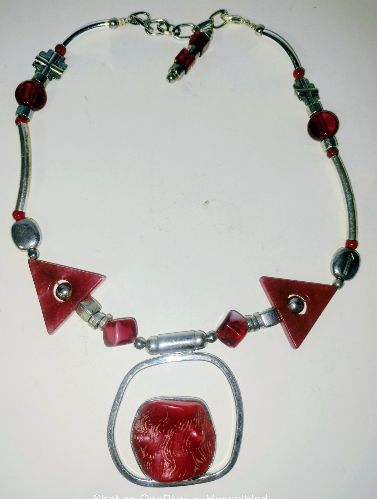 Vintage Natural Coral Modernist Pendant Brutalist Silver Necklace