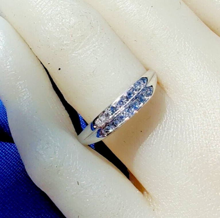 Original EARTH MINED DIAMOND Band Double Row Antique PLATINUM Anniversary Ring 7