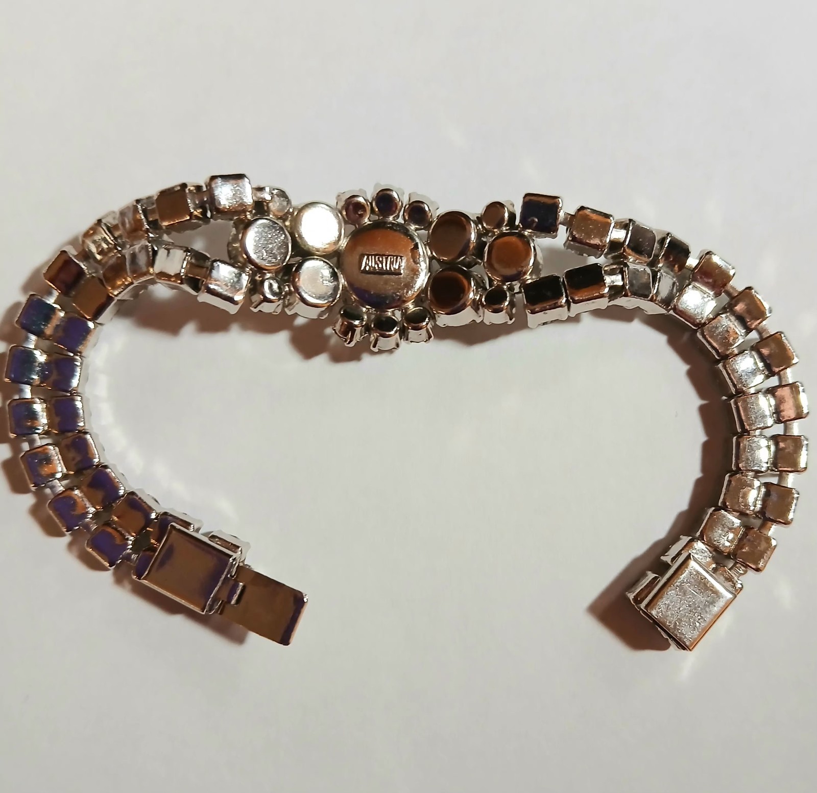 Vintage Austria 2-Layer Crystal Bracelet Bright Clear Crystals Signed Austria 7″