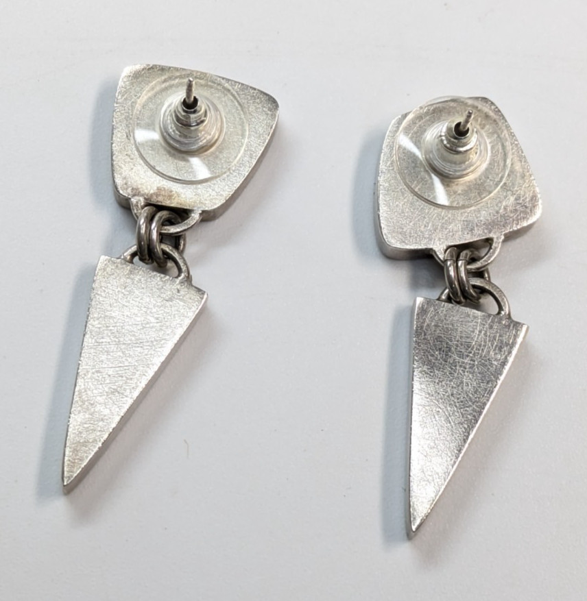 Susan Dyer Sterling Silver & Polymer Clay Artisan Swirl Pierced Earrings 1 5/8″