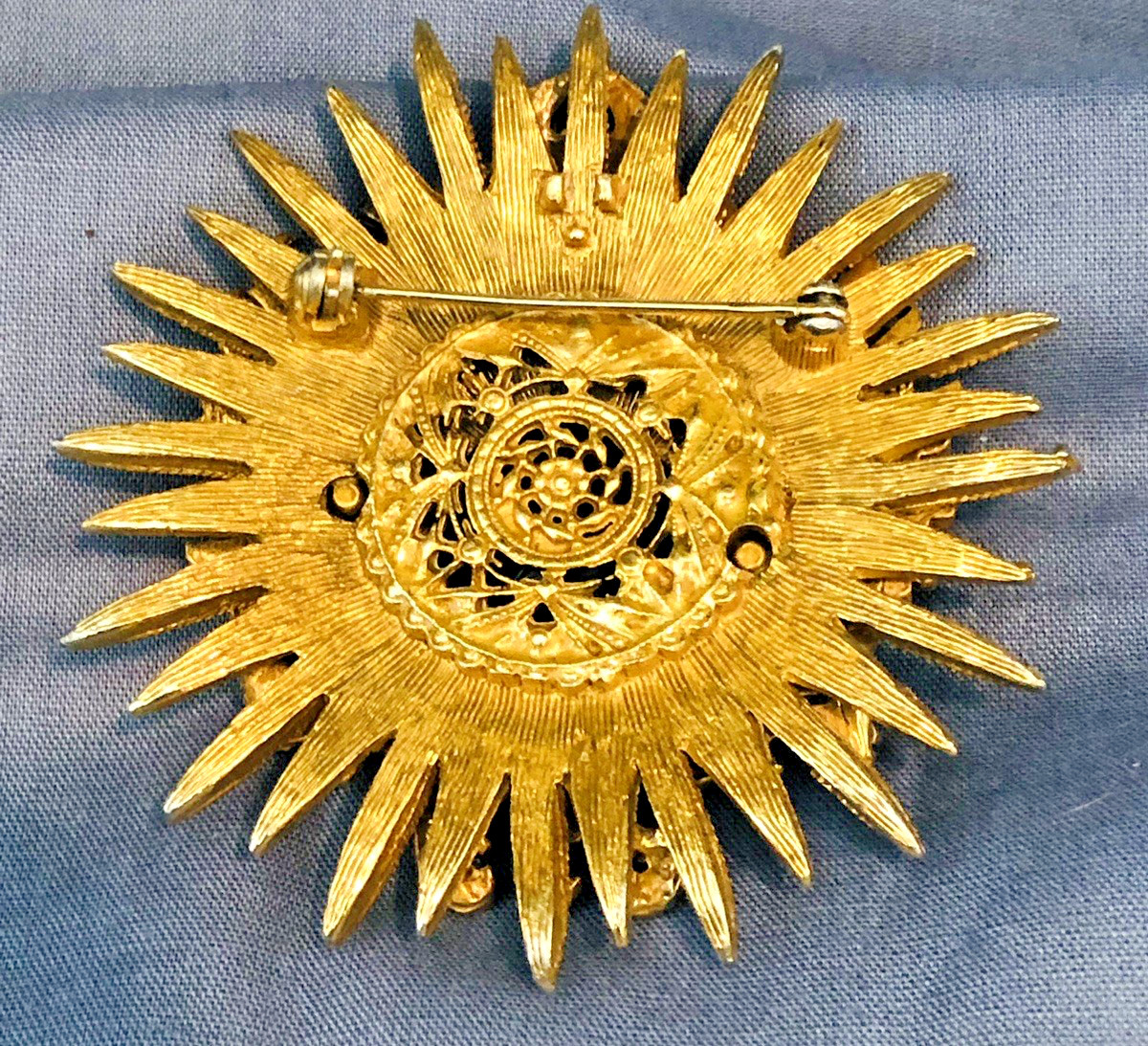 Vtg. Gold Tone Elaborate Double Headed Eagle Brooch Russian Themed