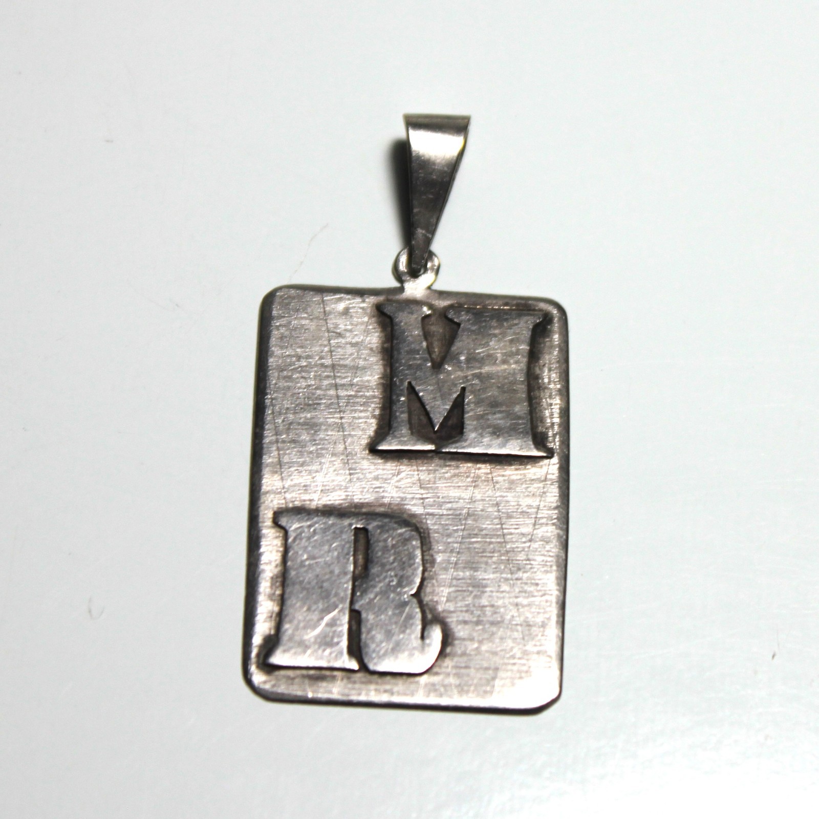 Vintage Peru 925 Sterling Silver Initial Monogram MR Pendant Plate Travel 90s