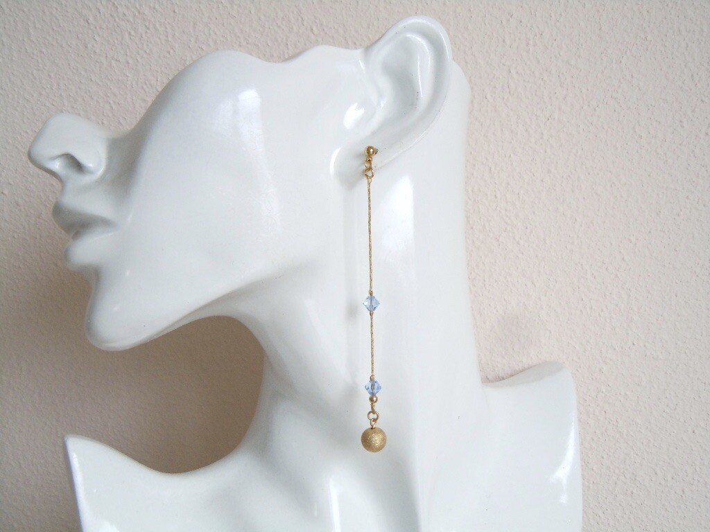 Earrings Ball & Glass Blue Metal Gold Tone 4.3 G/H: 7.2 Cm