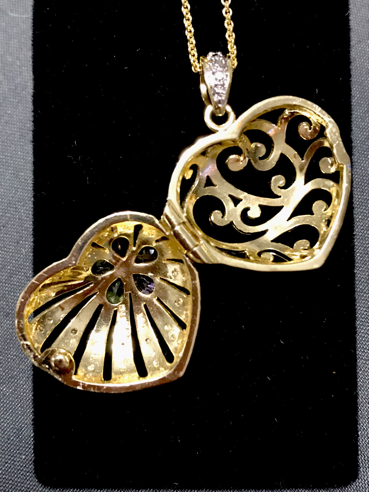 Sterling Silver 925 Gold Vermeil Heart Locket 18” Necklace
