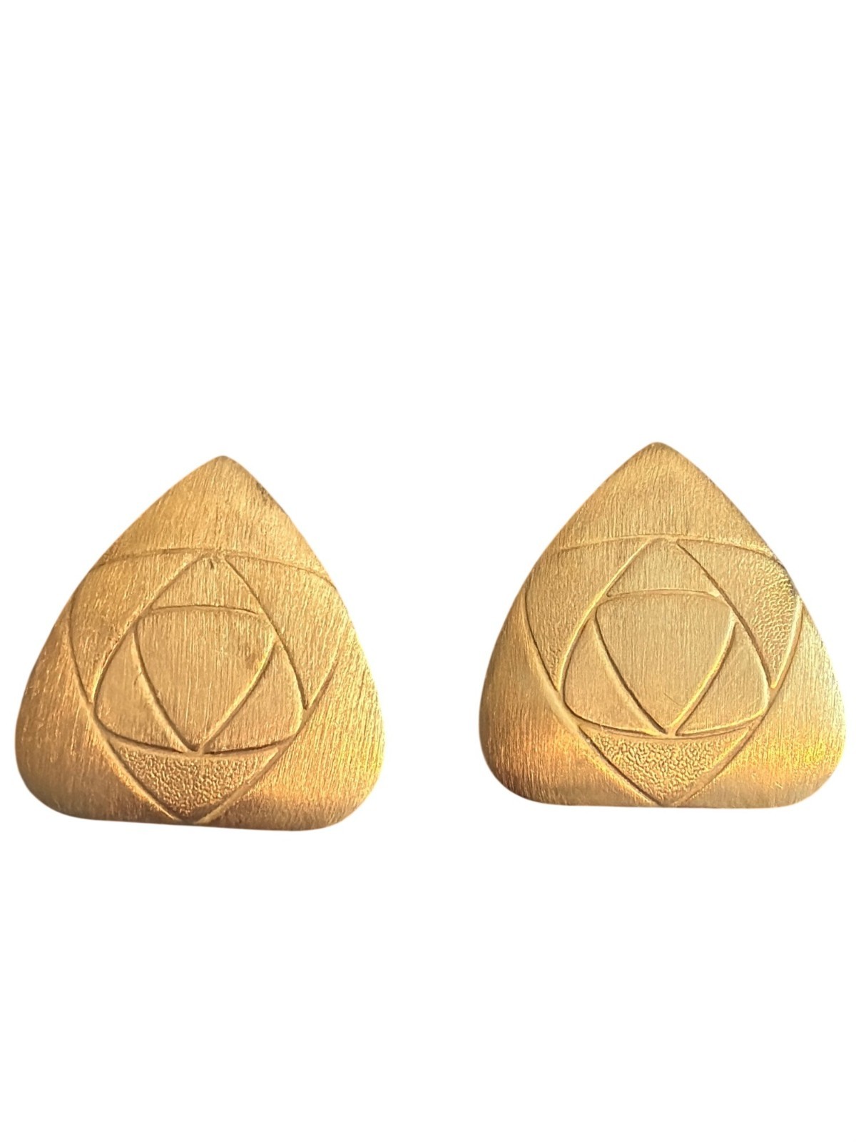 Vintage Gold Tone Art Deco Pendant Brooch Earring Set Ladies Profile Geometric
