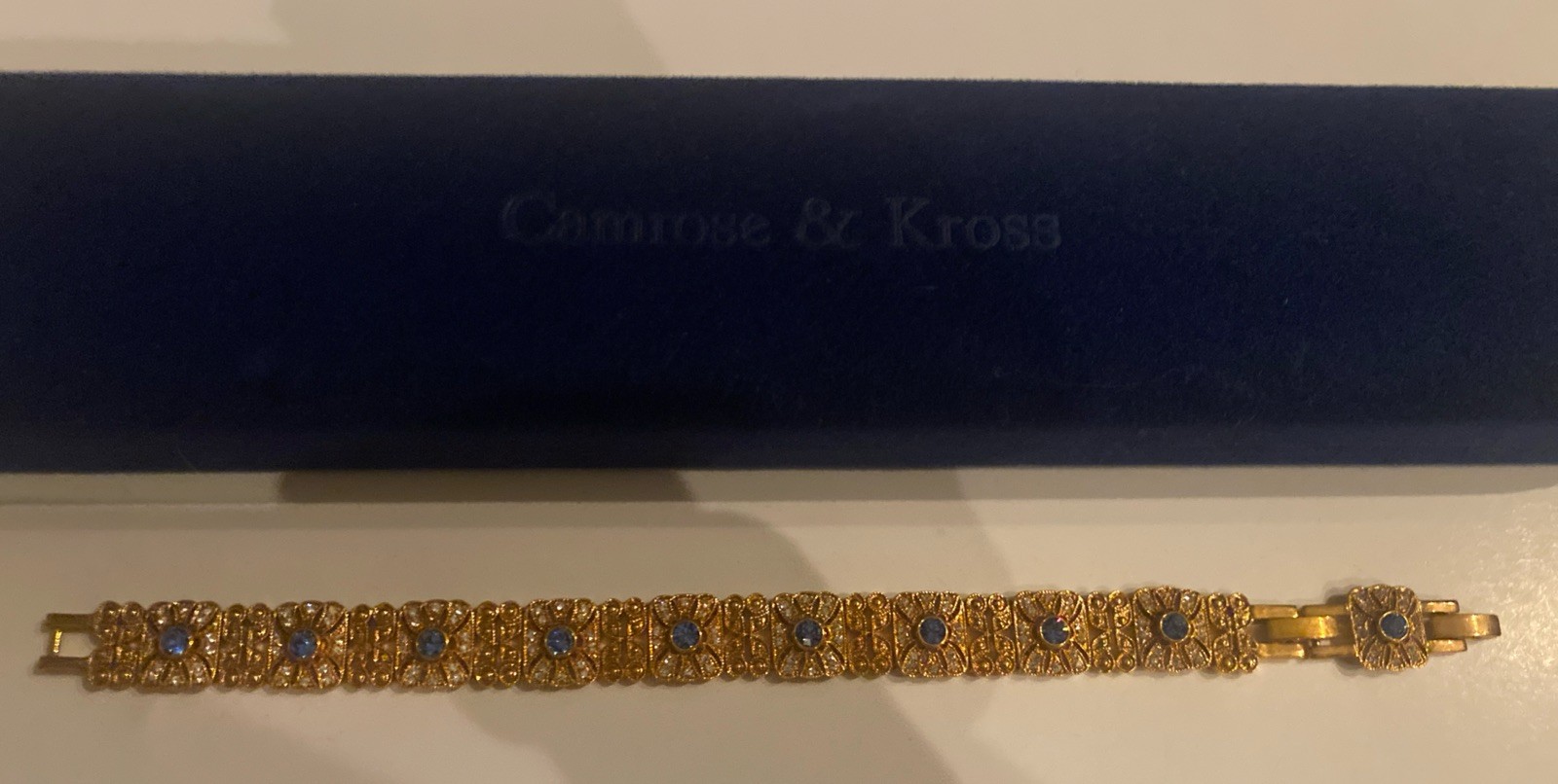 Camrose & Kross Jacqueline Kennedy Light Blue And Crystal Square Gold Bracelet
