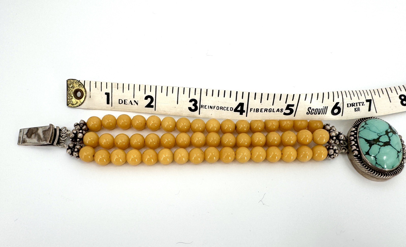 Vintage Turquoise Yellow Jasper And Sterling Silver Statement Bracelet