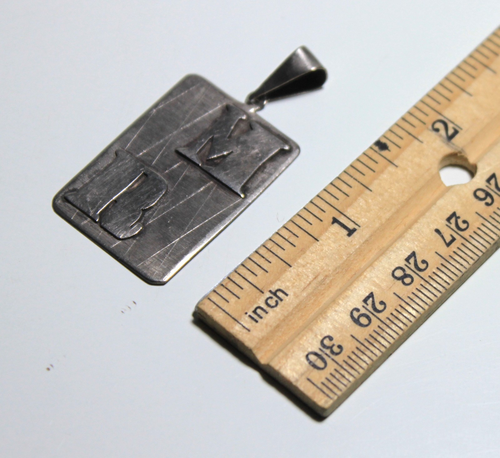 Vintage Peru 925 Sterling Silver Initial Monogram MR Pendant Plate Travel 90s