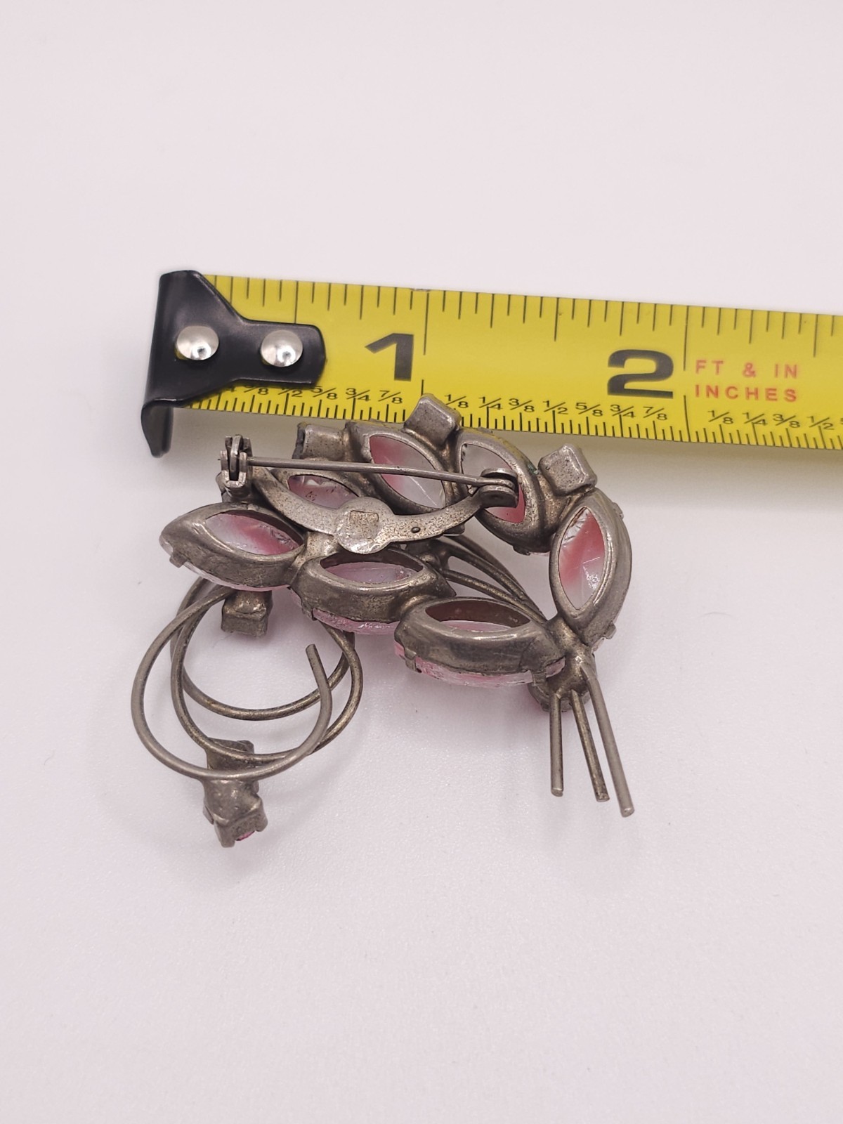 VTG Pink Givre Molded Glass Rhinestone Brooch Spray Silver Tone