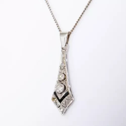 Art Deco Style Lab Created Diamond & Sapphire Wedding 14K White Gold FN Pendant