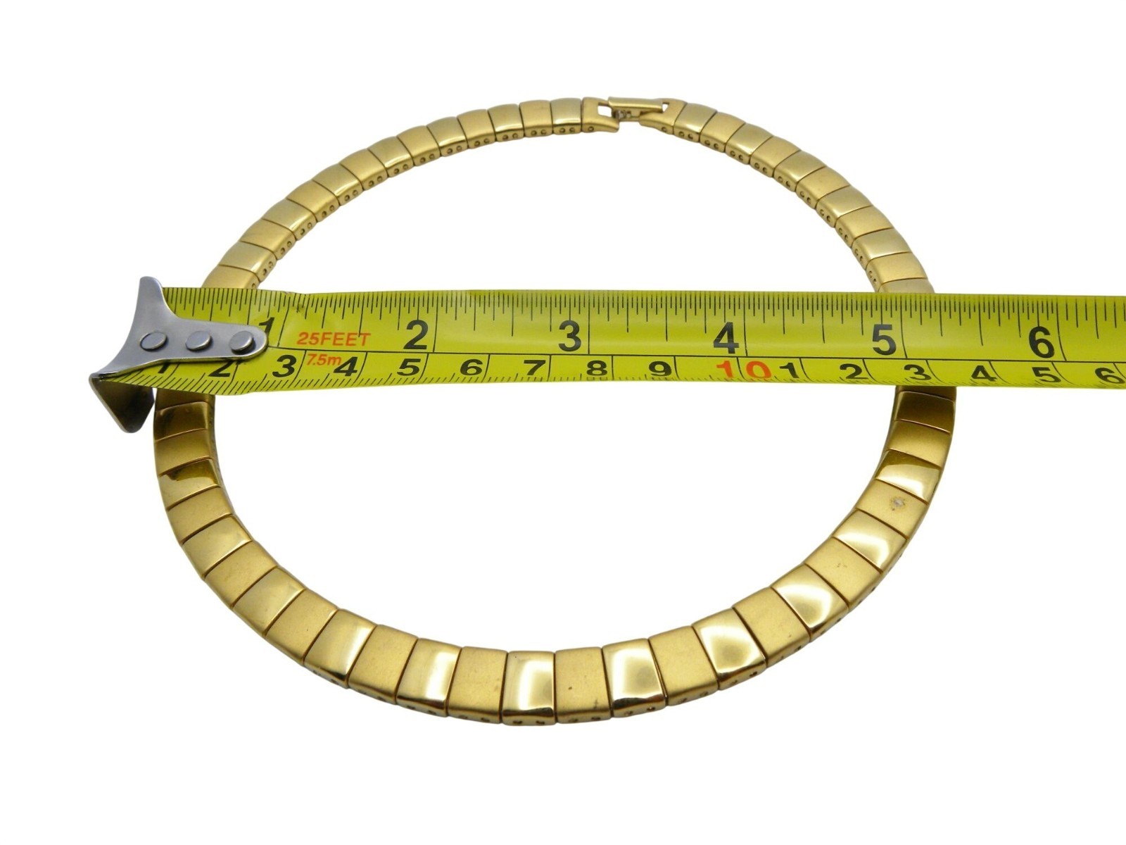 Vintage Gold-Tone Square Link Collar Necklace With Fold-Over Clasp Chunky