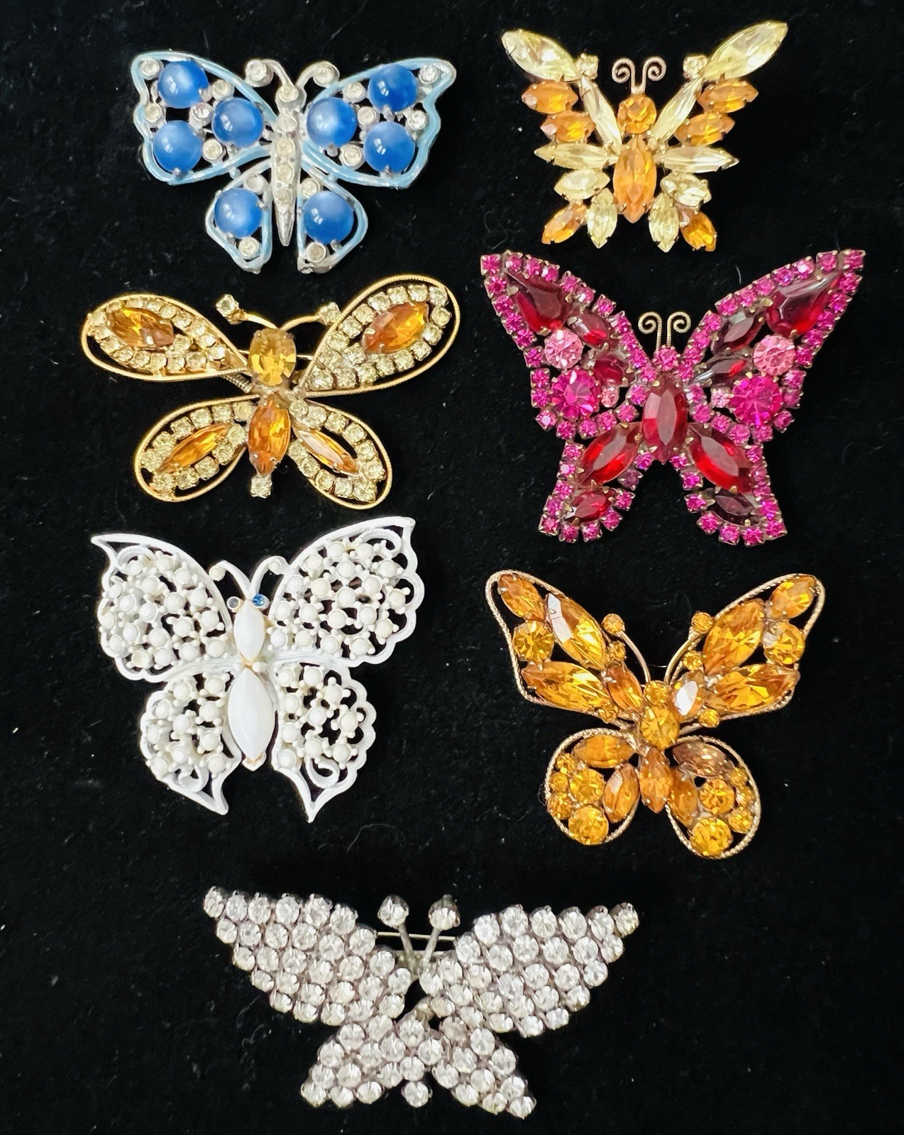 Lot 65 Vtg BUTTERFLY BROOCH Rhinestone Enamel 925 800 Silver GF Monet Trifari