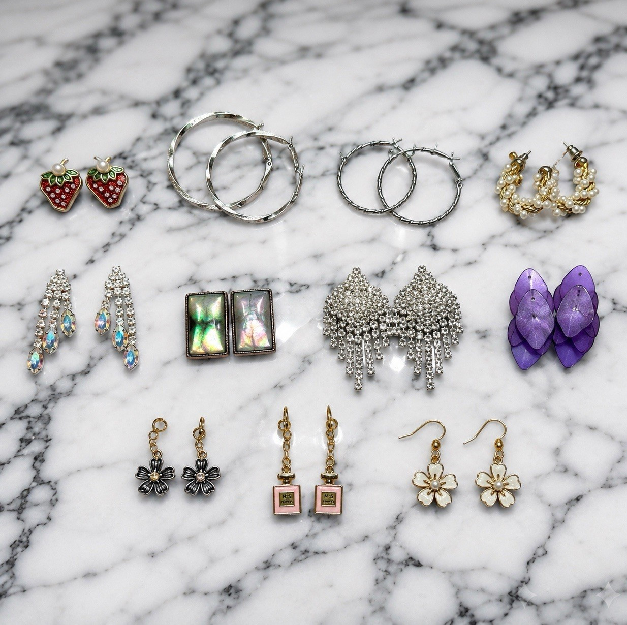 Women’s Fashion Earrings Mixed Lot 20 Pairs Multicolor Rhinestone