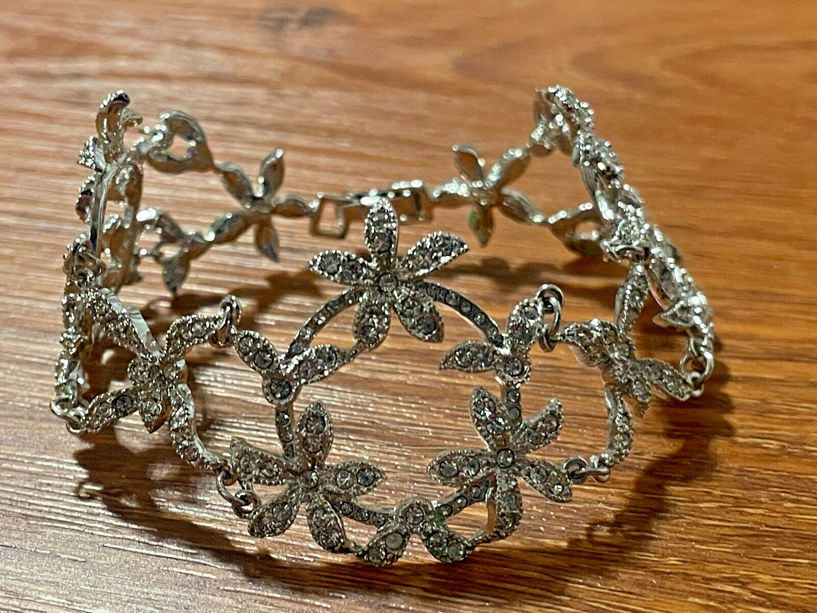 Signed HMI 925 Sterling Silver vintage crystal wrap snap close Bracelet 7.75”