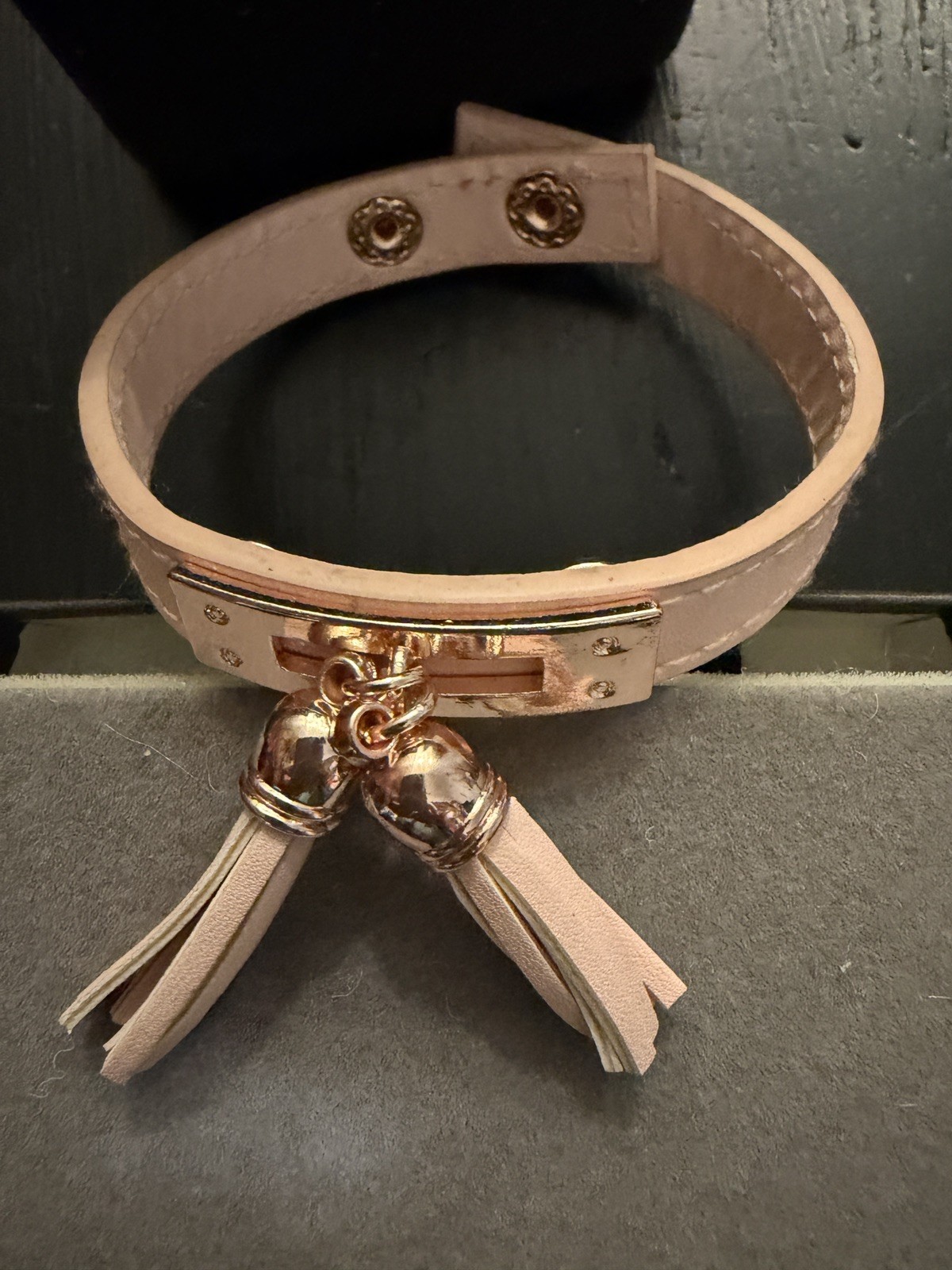 YIK FUNG Pink Tassels Leather Wrap Adj Snap w Rose GoldTone Accents Y2K
