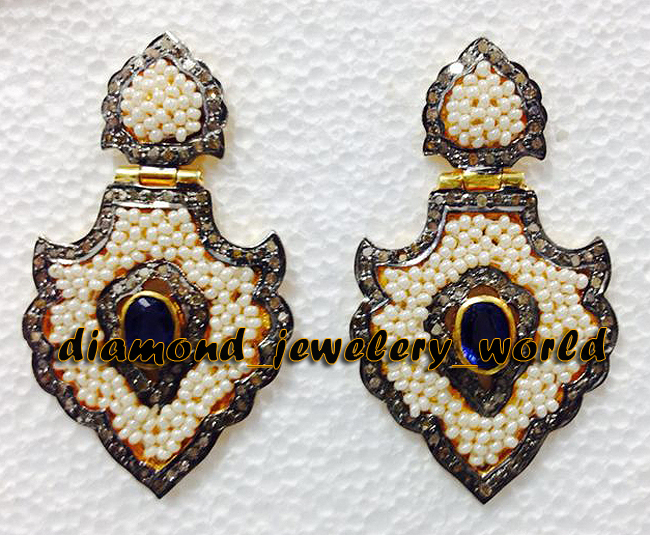 2.03ct Rose Cut Diamond Gemstone Studded Silver Vintage Gorgeous Earring Jewelry