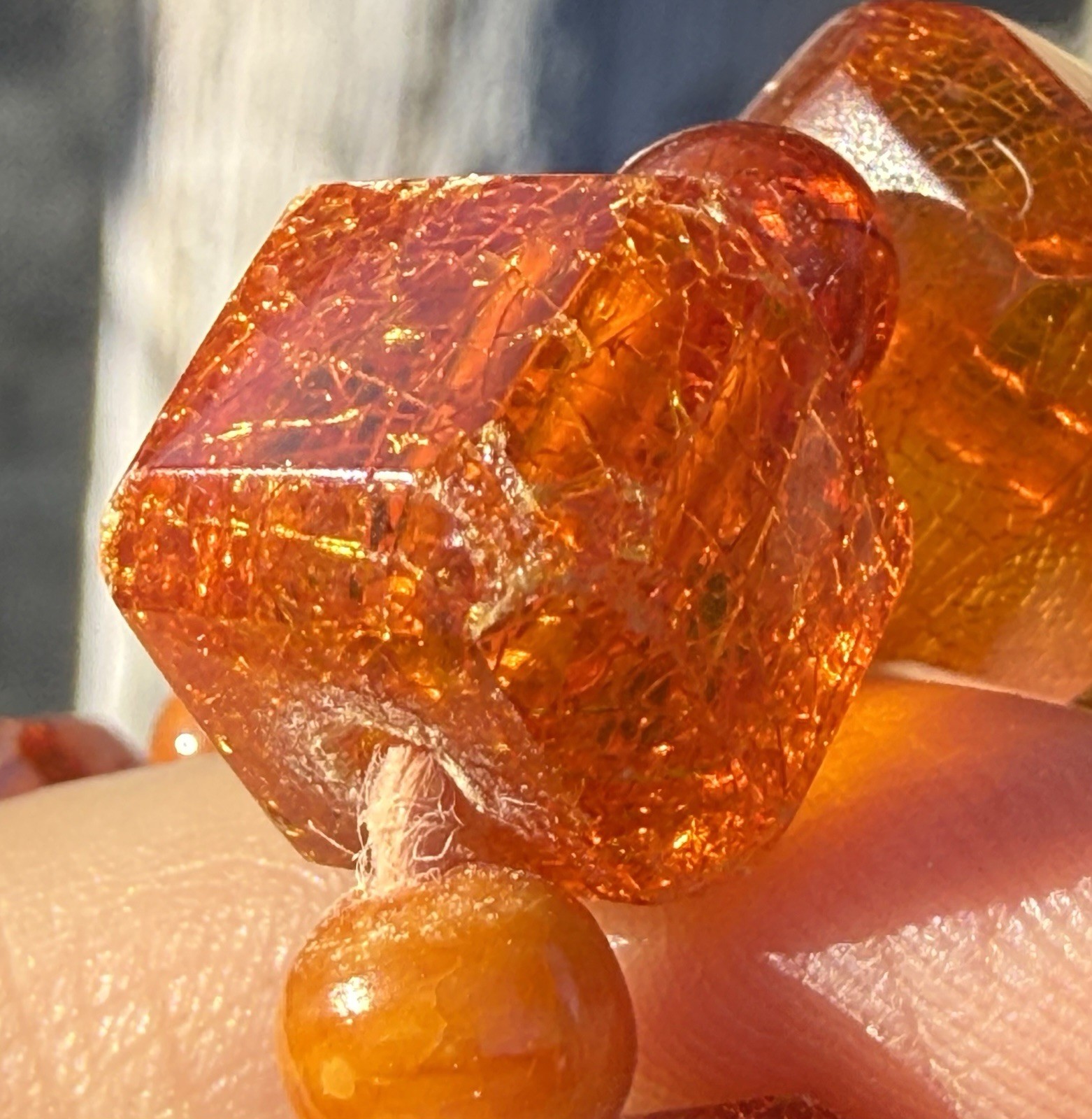39” 47g Honey Amber Catalin Bakelite Graduated Cube Bead Necklace