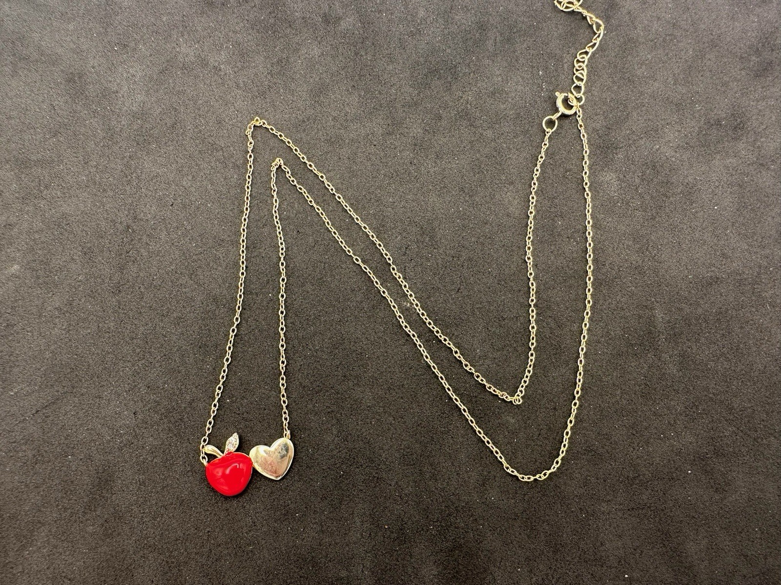 2.00g Vintage Sterling Silver 925 Heart Apple Necklace Adjustable Red M 20 in