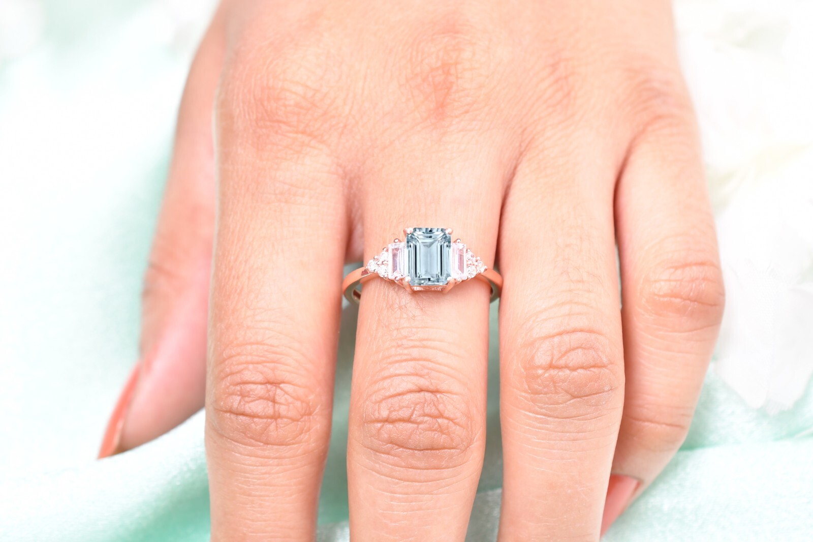 Aquamarine Wedding Ring Anniversary Birthday Gift For Her Engagement RingJewelry