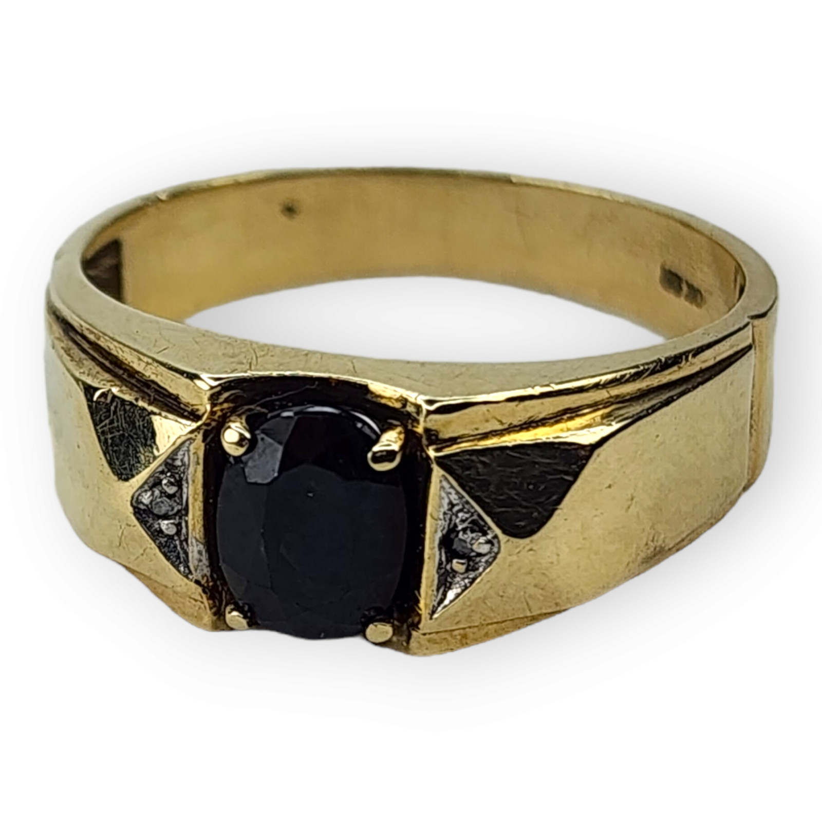 14KT Yellow Gold Vintage Sapphire Diamond Ring Size 9.75