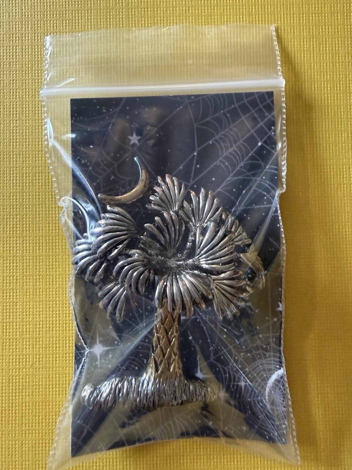 Vintage MJ SIGNED silver & gold tone Palm Tree Crescent Moon / Pendant – Brooch