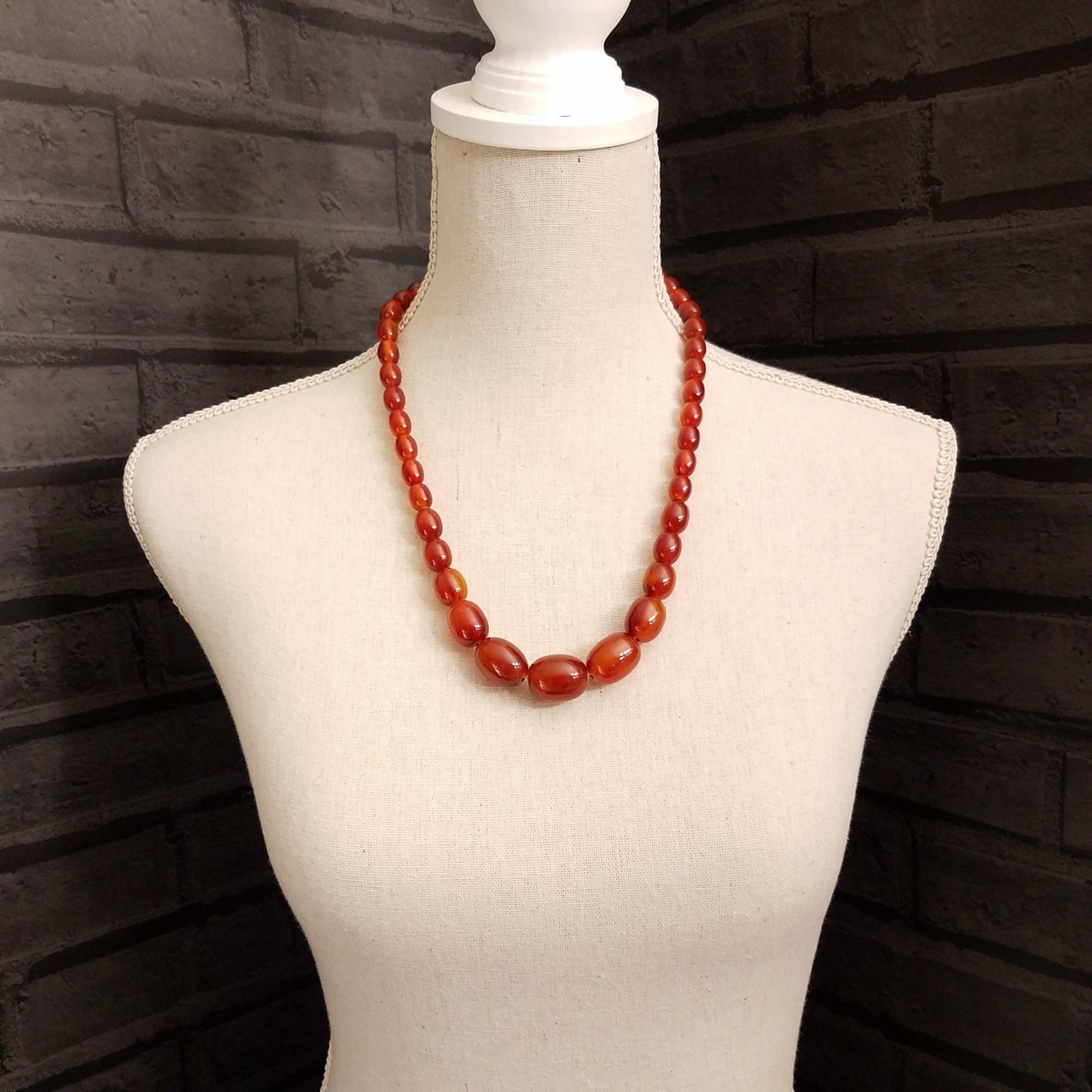 Vintage Lucite Faux Amber Bead Necklace No Metal Collectible Jewelry