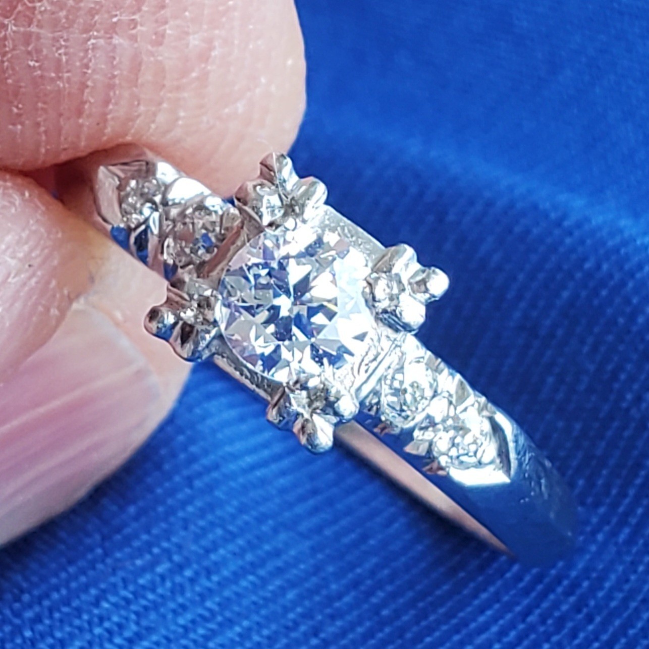 Original EARTH MINED DIAMOND Deco Engagement Ring Vintage PLATINUM Solitaire 6.5