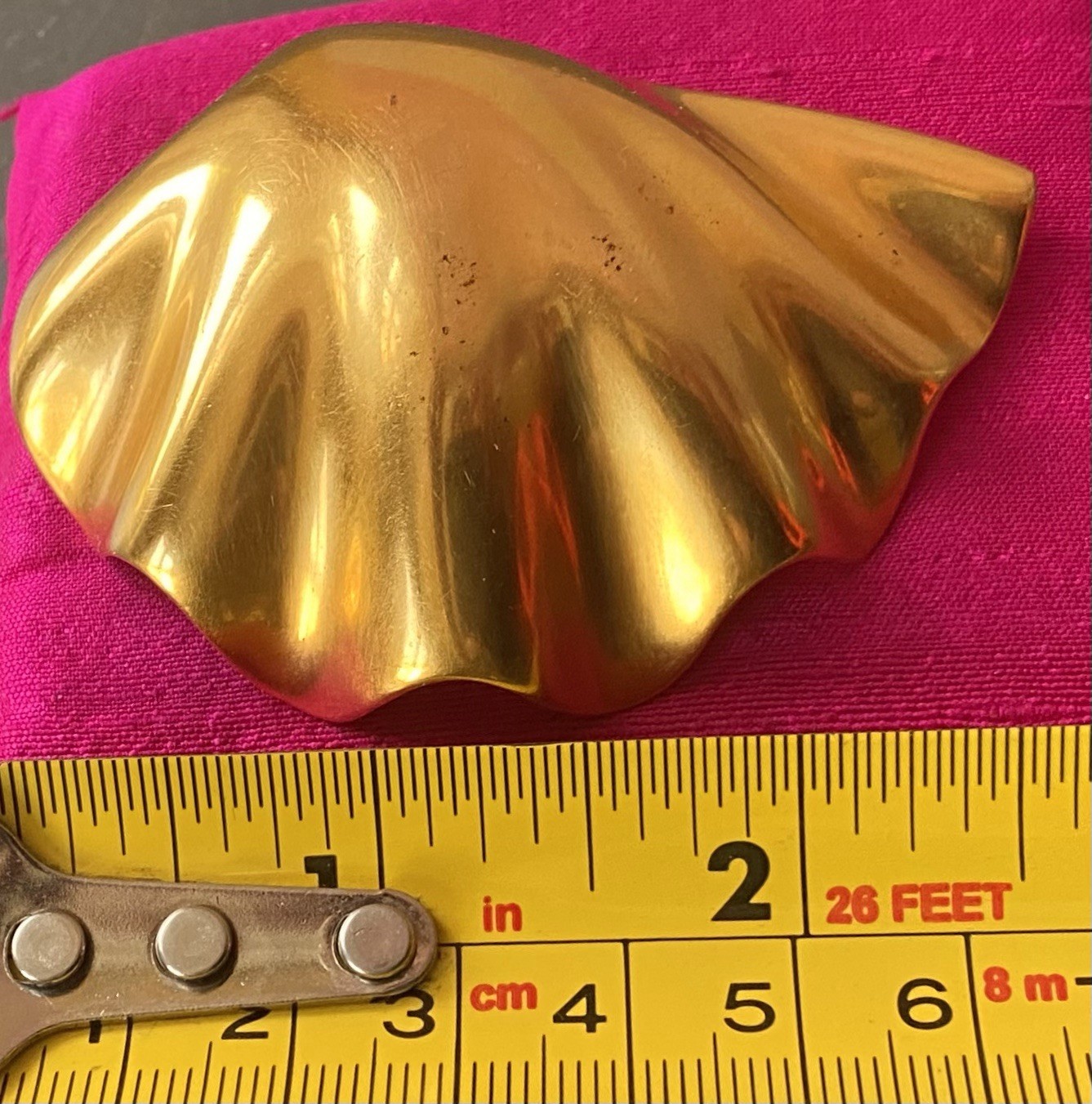 Ted Muehling Scallop Brooch 24k GOLD Plated Bronze Signed With 14k Pin Clasp