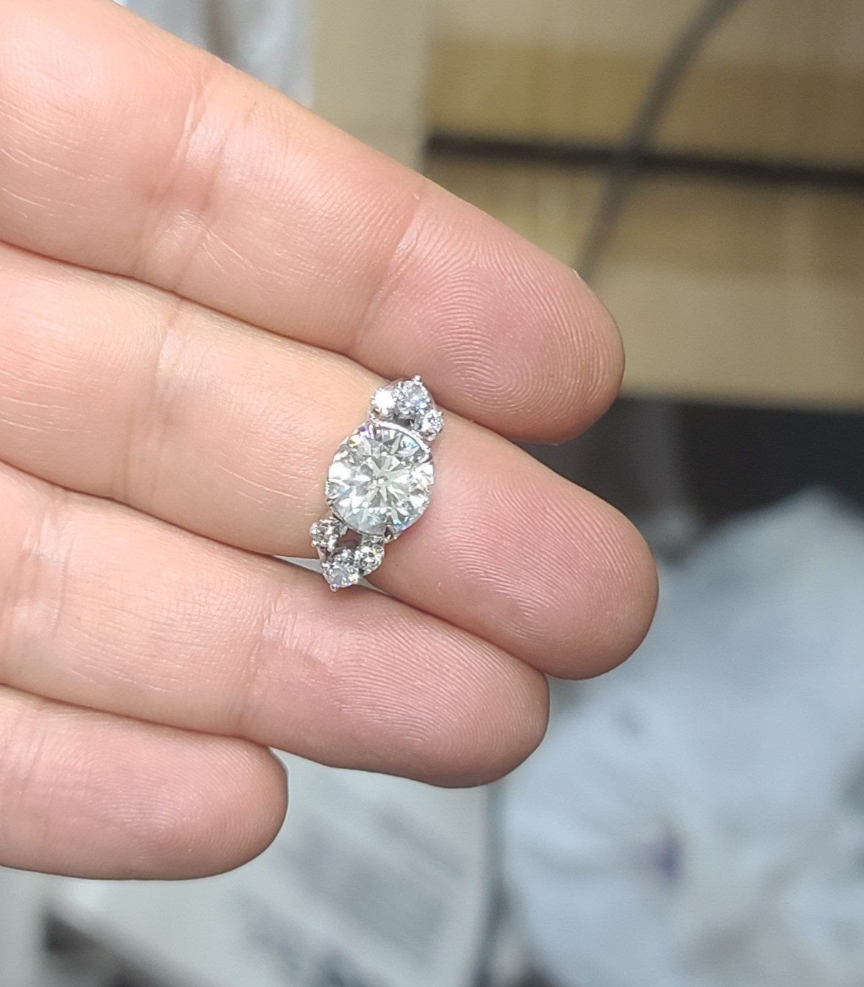 Vintage 14k White Gold Engagement Ring 2.82CT. Natural Round Diamond Circa 1950s