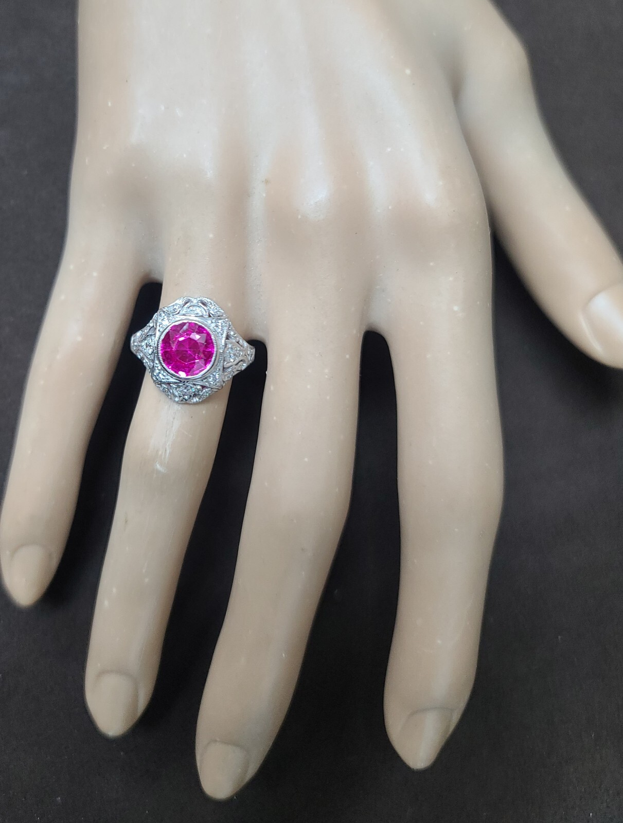 Vintage 14k White Gold Engagement Ring 2.92CT. Gem Pink Sapphire Round Cut