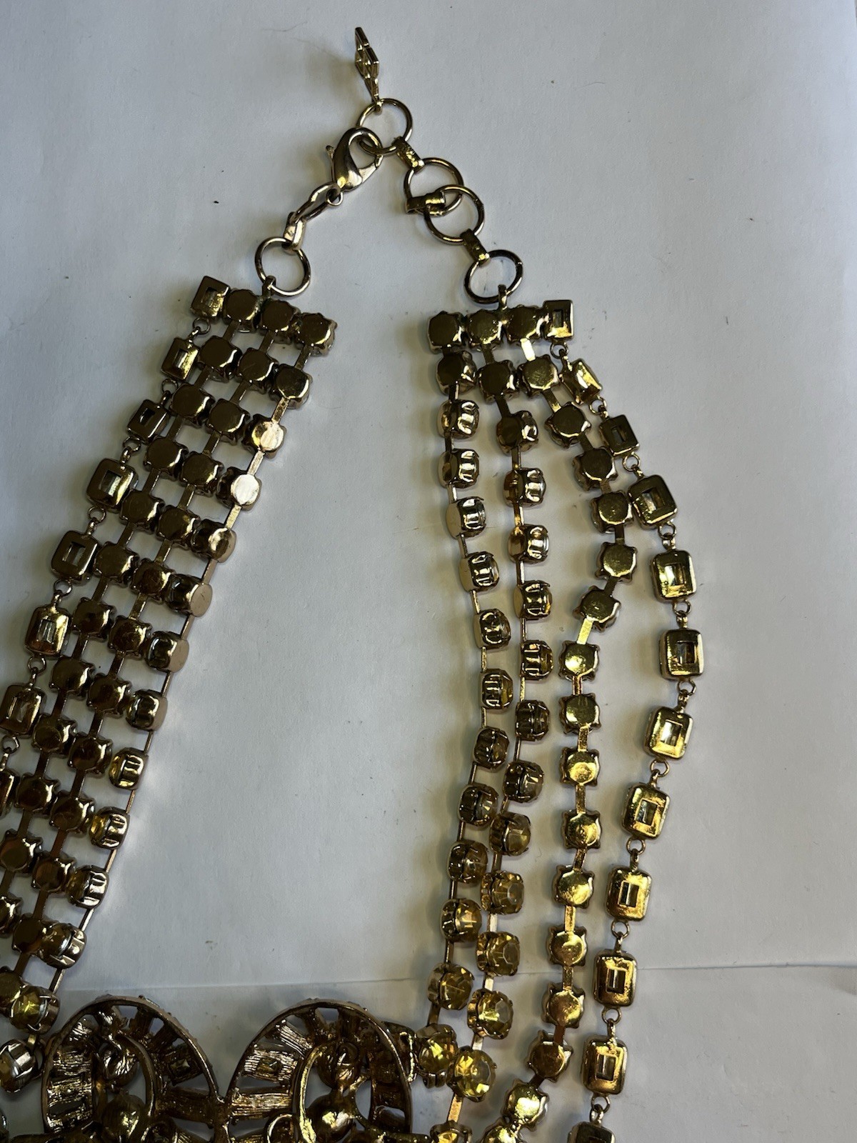Spectacular Statement Gold Tone Bib Necklace 4 Strand Amber Smokey Clear!!!