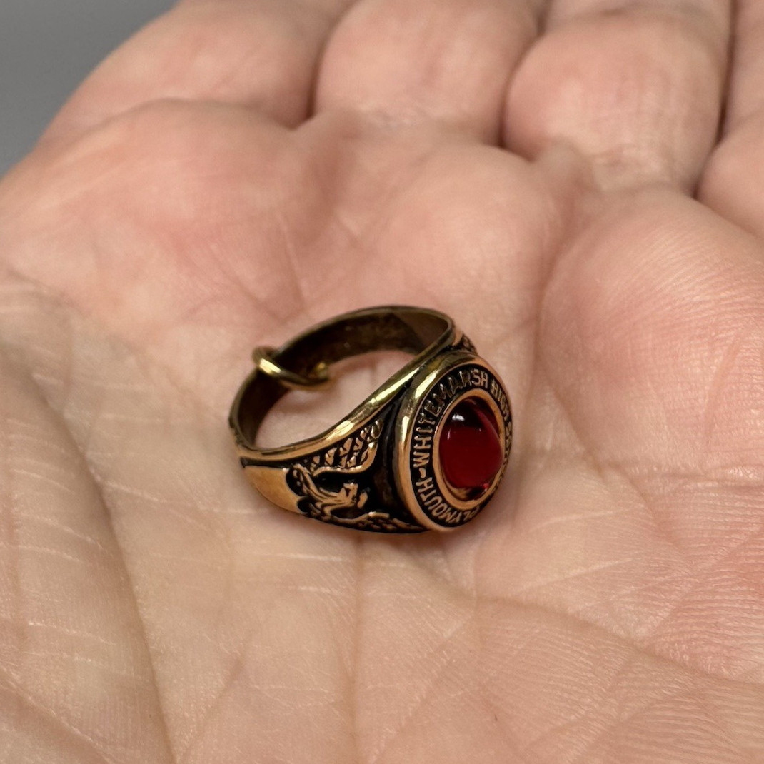Vtg Class Ring Charm Gold Filled 12K GF Red Stone PLYMOUTH-WHITEMARSH HS PA