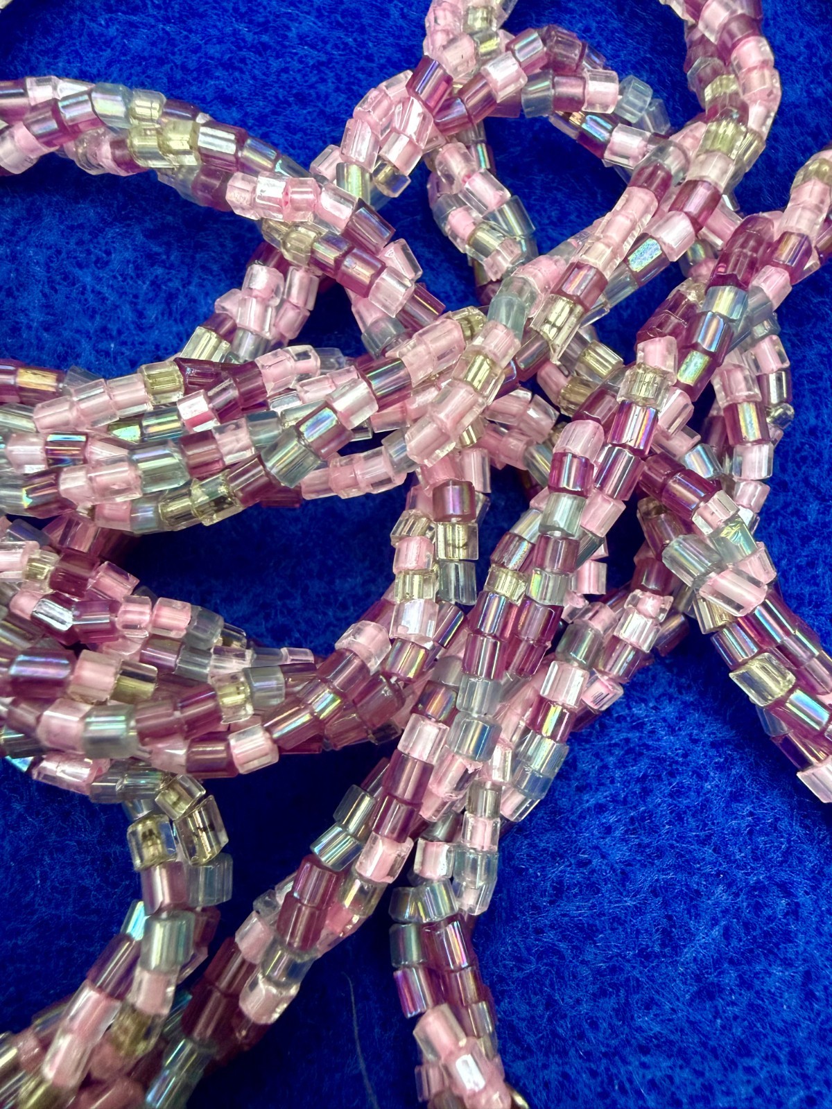 Vintage Czech Bohemian Glass Seed Bead Necklace 48″ Long Pink Purple