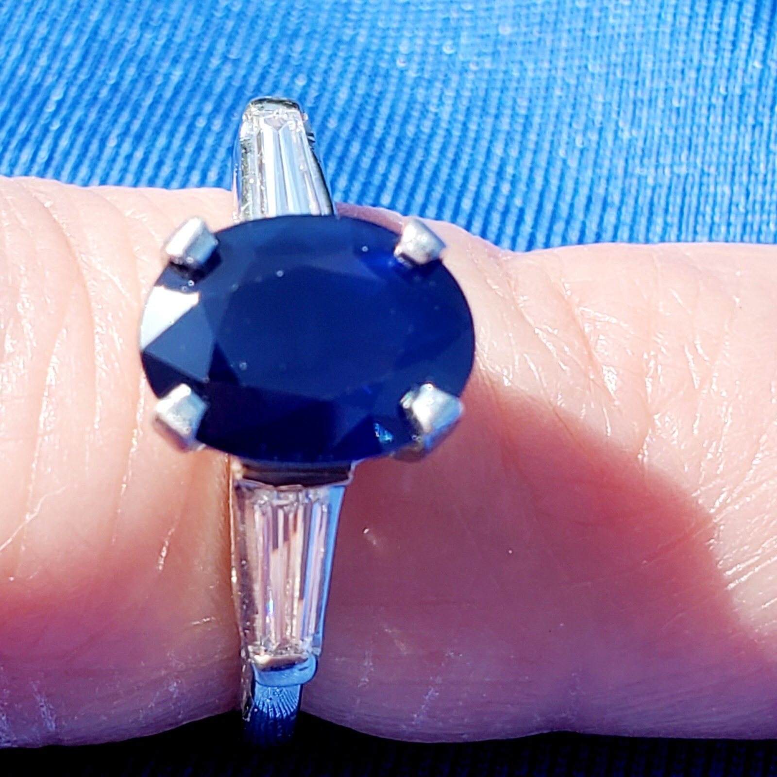 EARTH MINED SAPPHIRE DIAMOND Deco Engagement Ring Vintage PLATINUM Solitaire 3CT