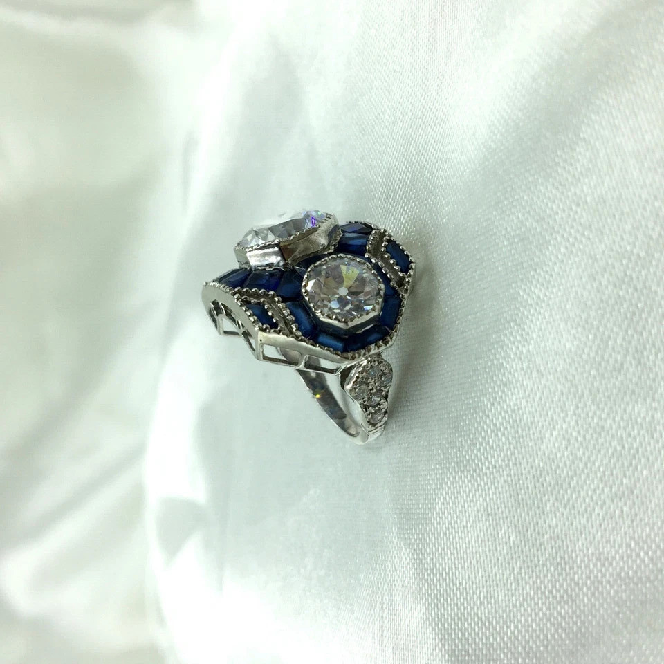 3Ct Art Deco Style Lab Created Diamond Wedding Engagement 14K White Gold FN Ring
