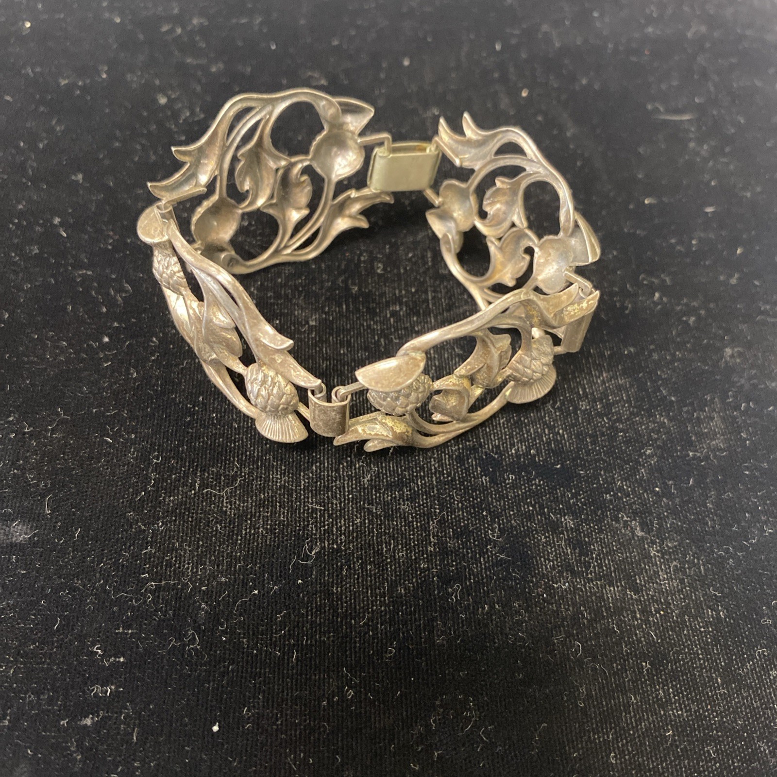 Sterling Silver 7 Inch 30g Panel Bracelet A Repousse Design Of Scottish Thistles