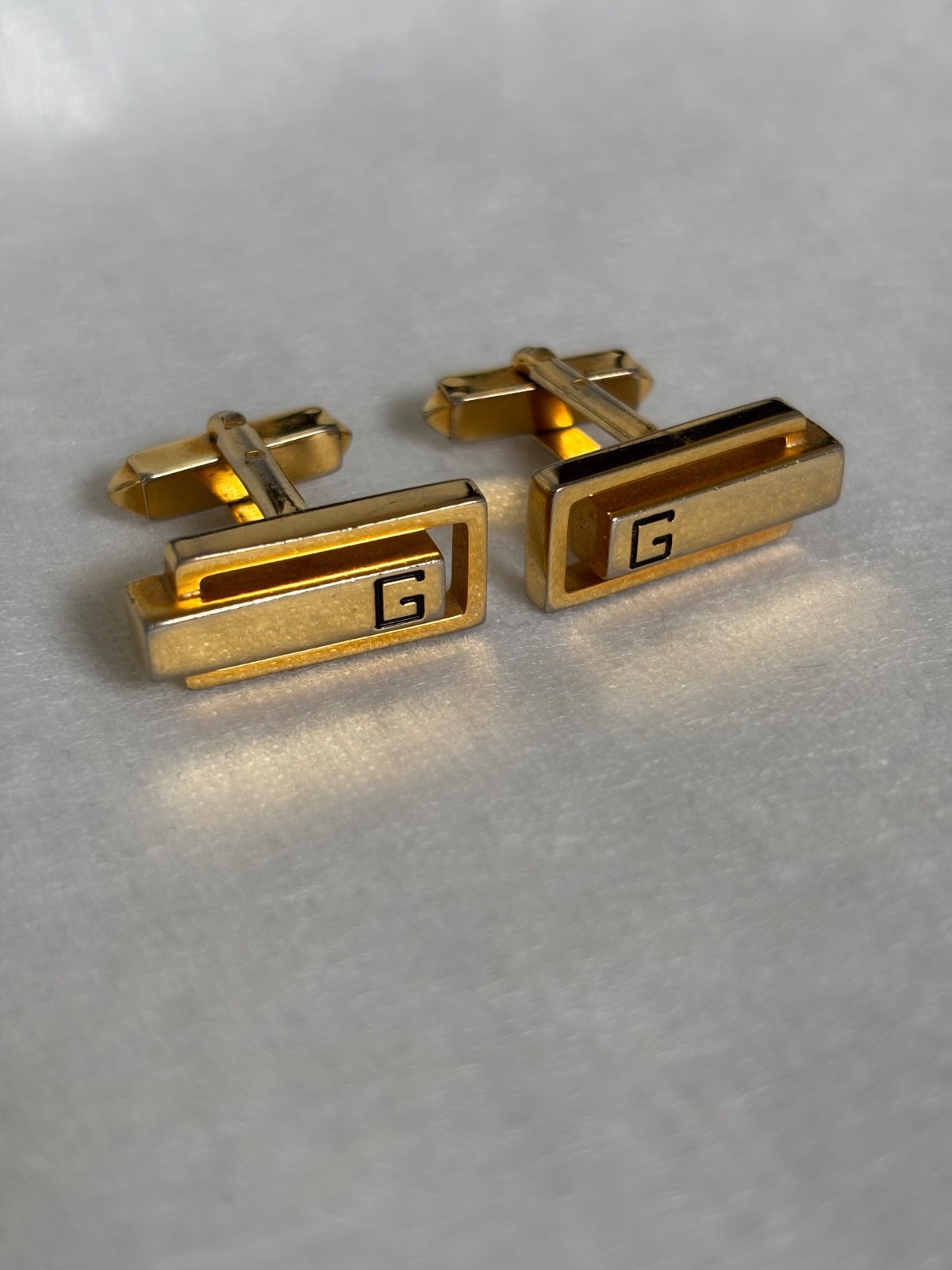 Vintage Givenchy Cufflinks G Logo Gold Tone Rectangle France Style Men’s Jewelry