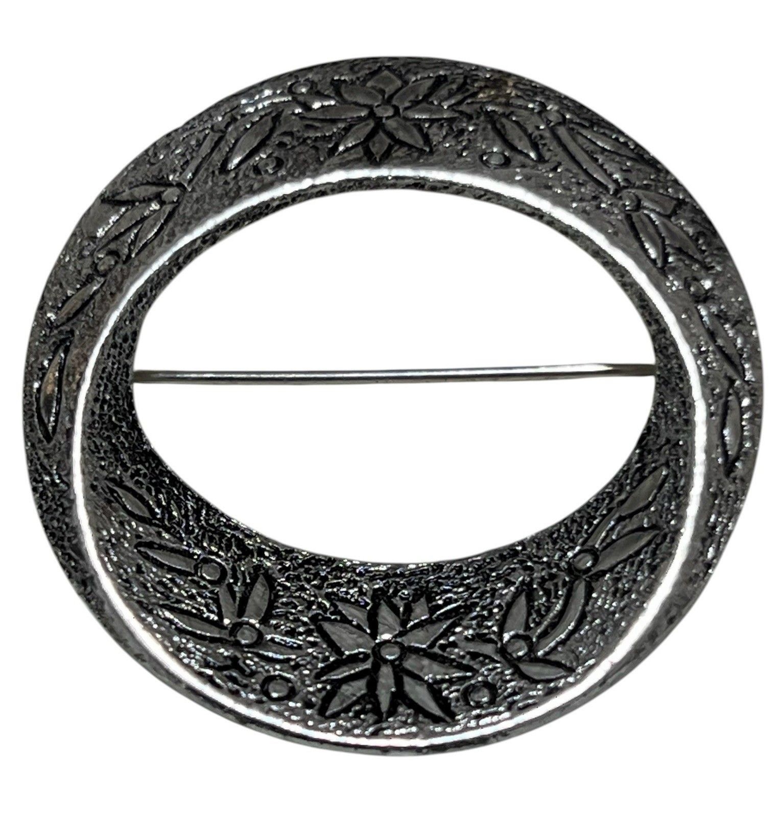 Vintage EMMONS Signed Flower Brushed Silver Tone Brooch Scarf Estate Pin Retro