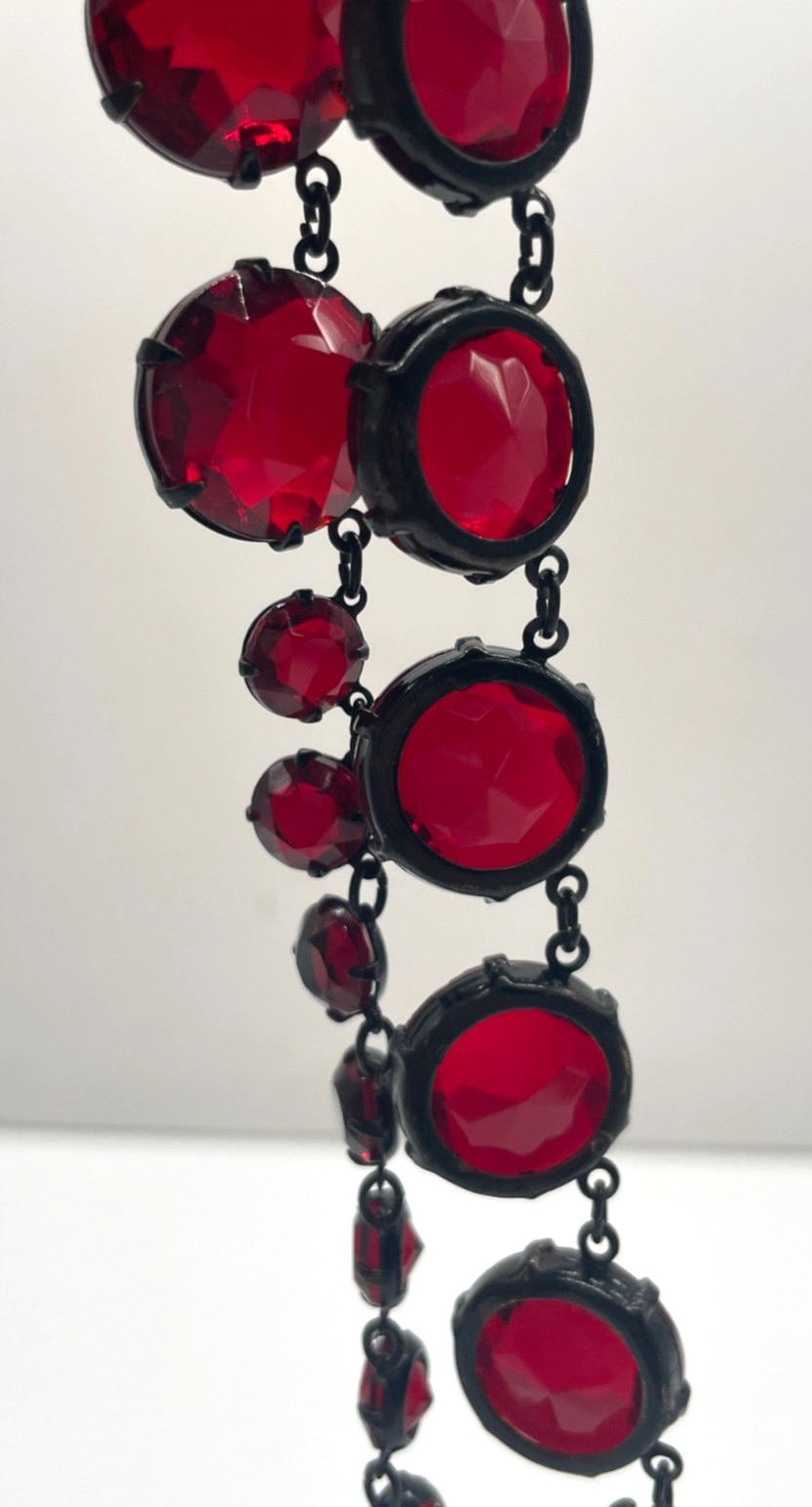 VTG Art Deco Japanned Ruby Red Riviere Collar Necklace