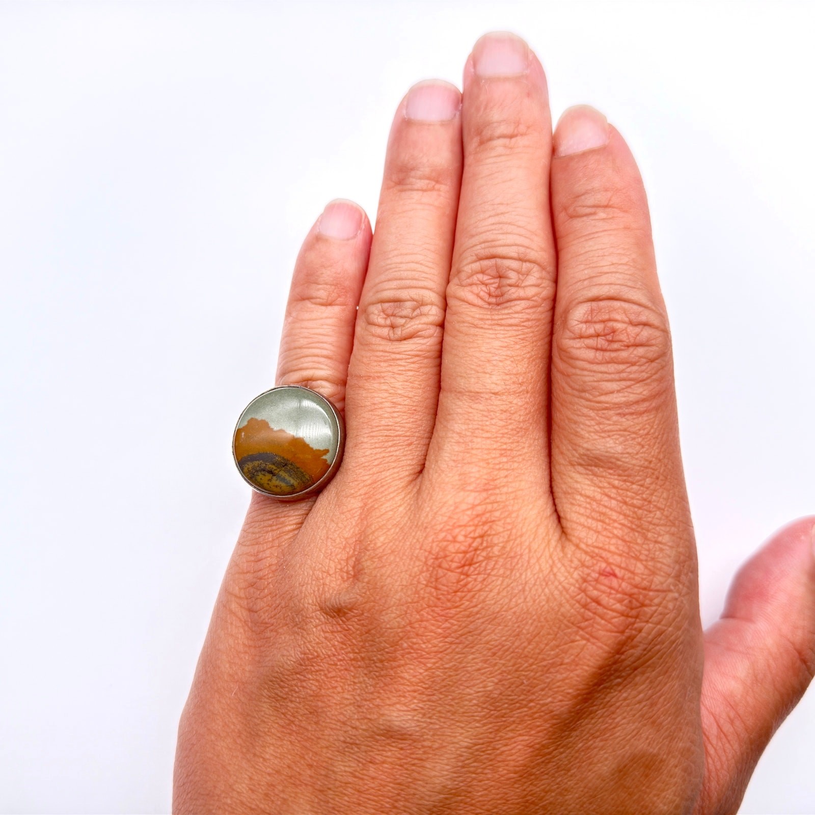 Vintage Modernist Picture Jasper Sterling Silver Ring Size 7.25