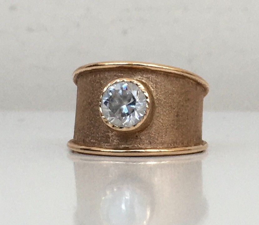 Vintage Original Soviet Solid Rose Gold Rock Crystal Ring 583 14K USSR Ring