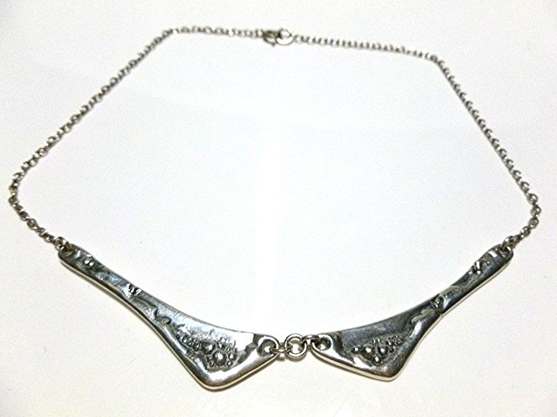 925s STERLING SCANDINAVIAN DESIGNER “EH” MODERN MID CENTURY NECKLACE 15.5″