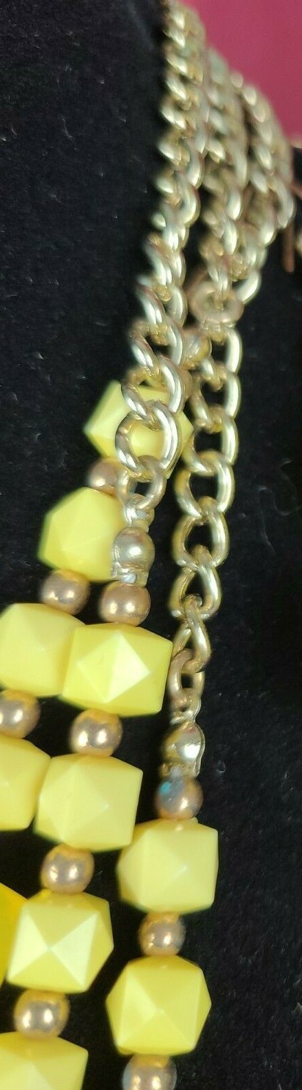 Yellow Faceted Square Beads 3 Strand Necklace with Matching Pierced Earrings