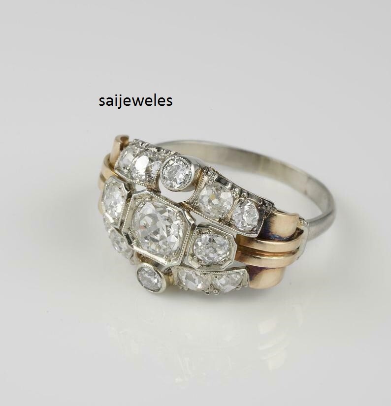 14K 2-Tone Gold FN 2CT Lab-Created Diamond Vintage Art Deco Antique Wedding Ring