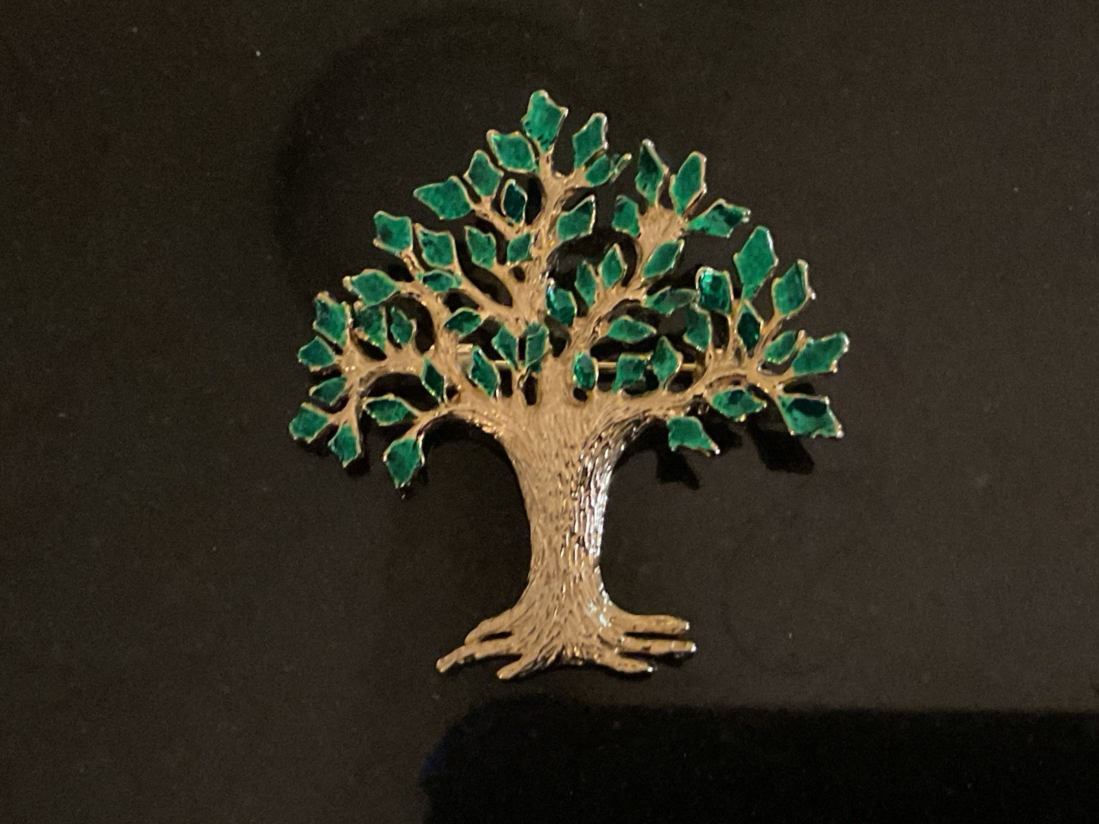 GARNAY Vintage ‘Tree Of Life’ Gold Tone & Enamel Brooch/Pendant 1 5/8” X 1 1/4”