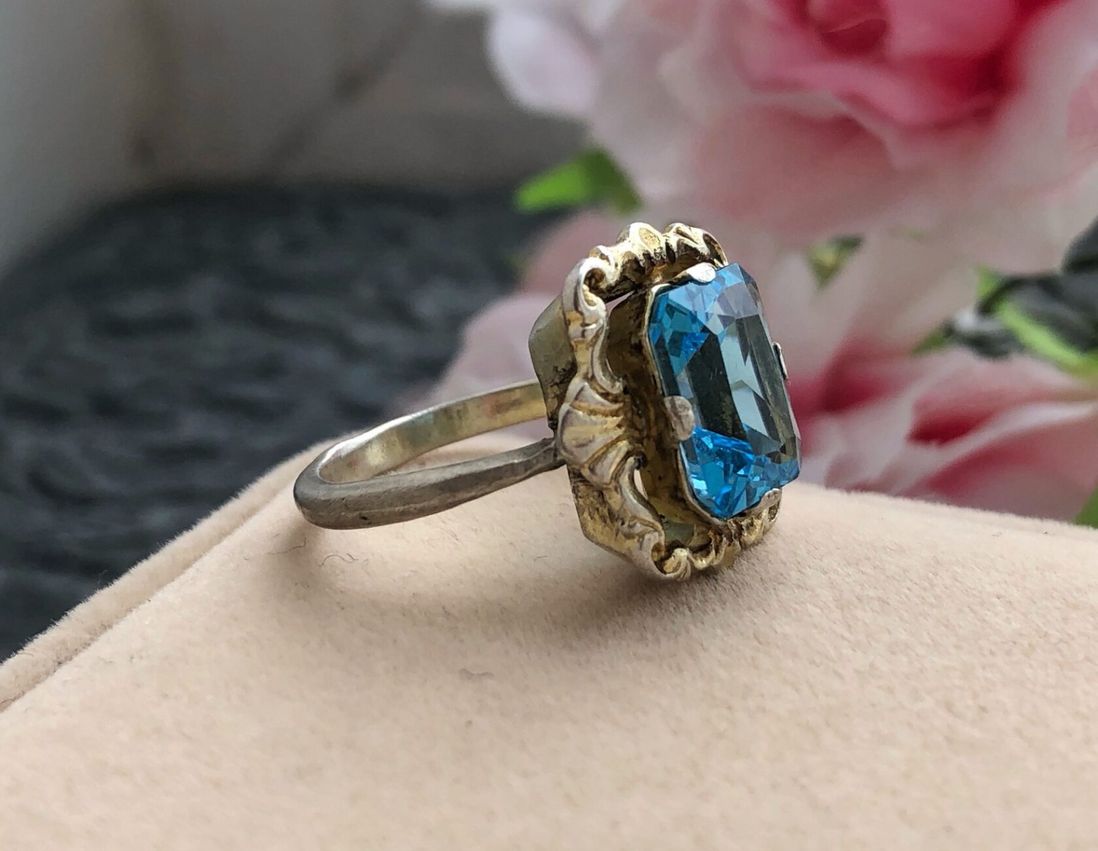 Estate Jewelry Vintage Ring Soviet Sterling Silver 875 Aquamarine Size 6 USSR