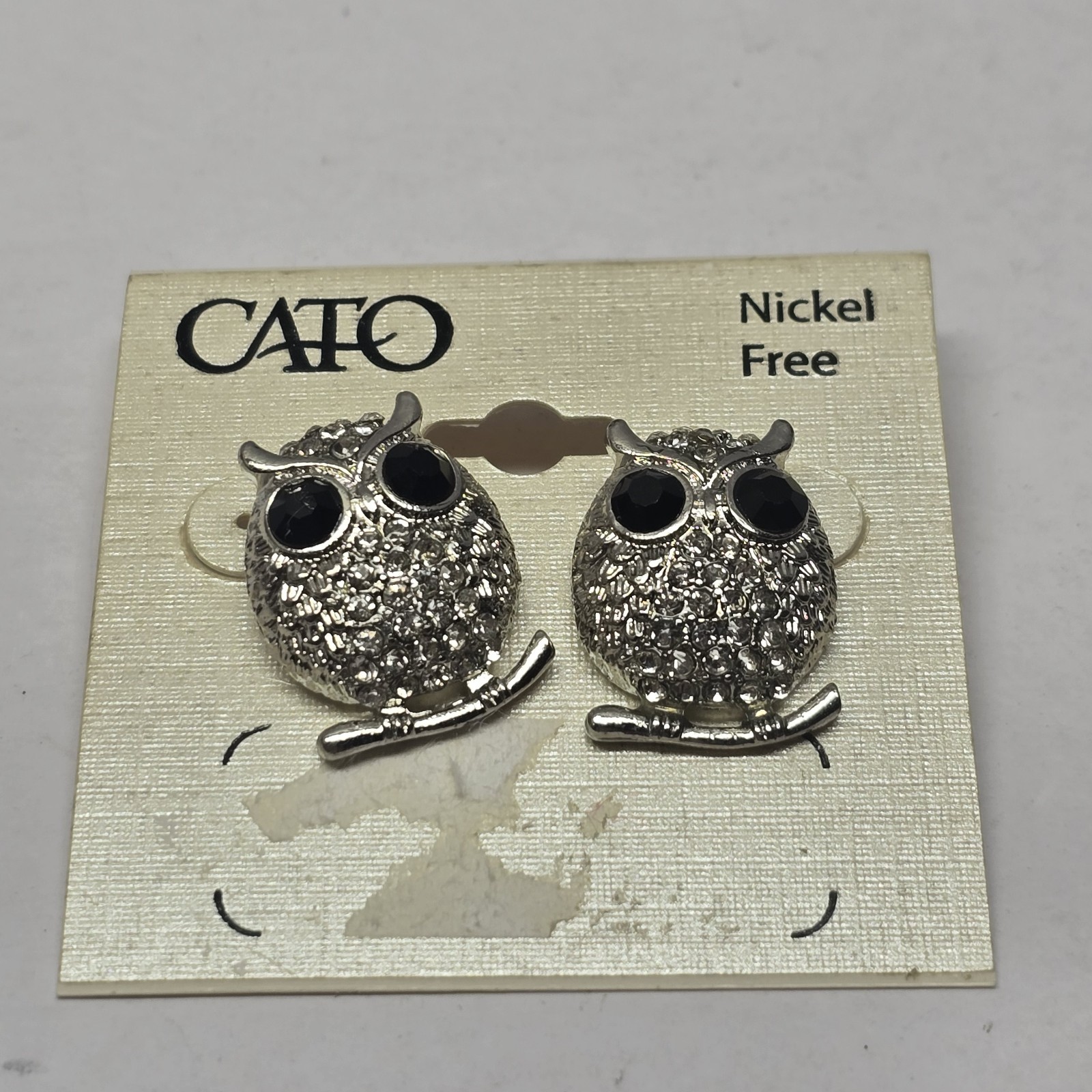 NWT CATO SILVER TONE Owl Earrings Post Nickel Free