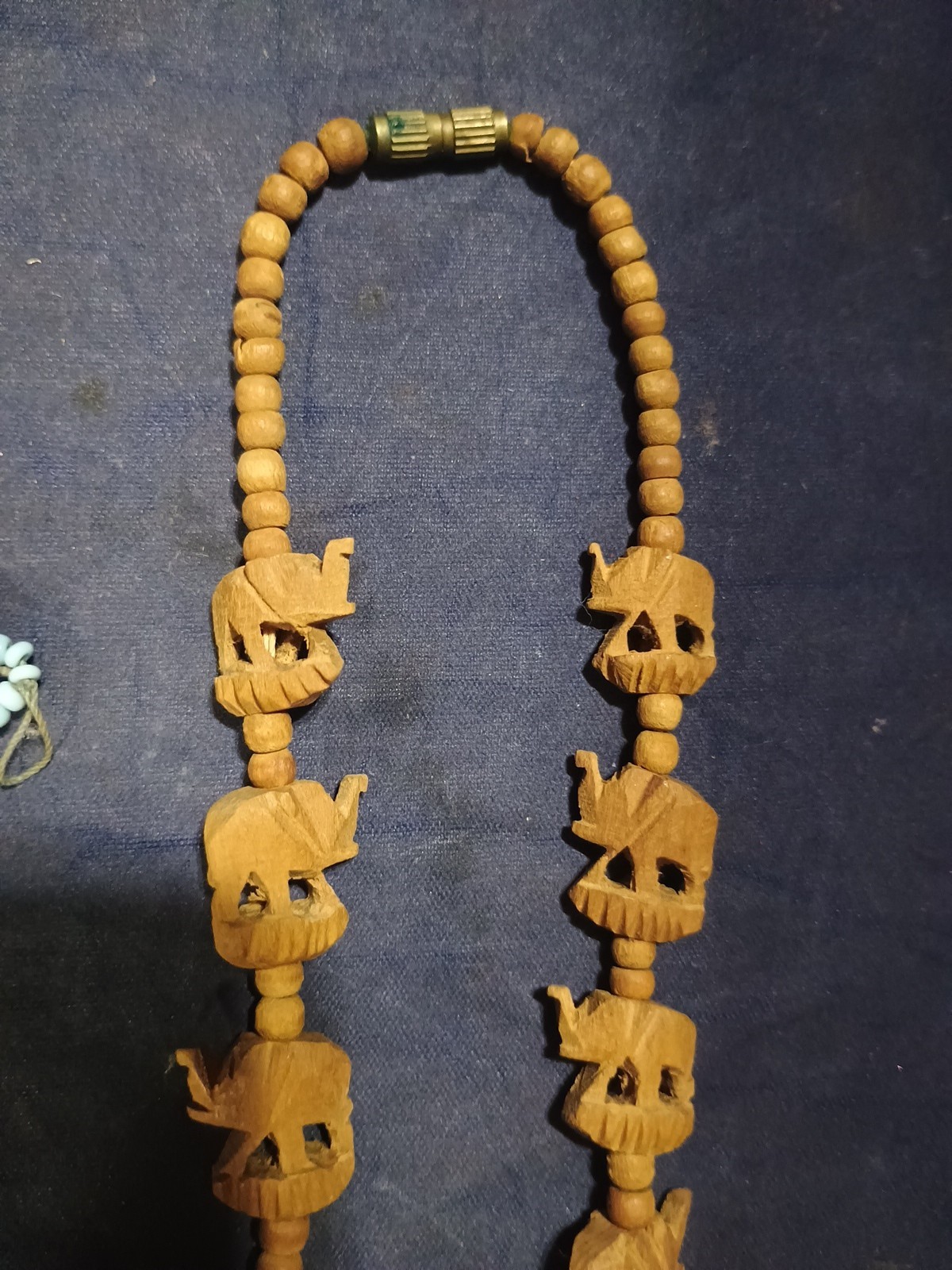 1 Vtg Carved Wooden African Elephant Necklace,Plus 3 Beaded Necklaces.